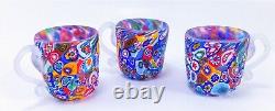 3 Millefiori Murano Mini Punch Bowl Cups Glass RARE Italy Set of 3 Beautiful Vtg