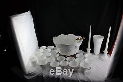 30 Piece Lancaster Colony, Harvest Milk Glass Grapes And Leaves Punch Bowl Set