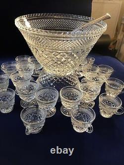 39 Pc Punch Bowl Set 12 Cups & 12 Sherbet Cups Anchor Hocking Diamond Pt Wexford