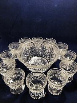 39 Pc Punch Bowl Set 12 Cups & 12 Sherbet Cups Anchor Hocking Diamond Pt Wexford