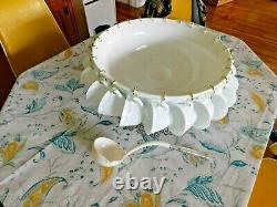 49 Piece Indiana Glass Punch Bowl Set Milk Glass Bowl Cups Ladle And Hooks