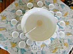 49 Piece Indiana Glass Punch Bowl Set Milk Glass Bowl Cups Ladle And Hooks