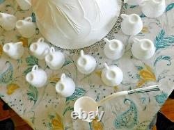 49 Piece Indiana Glass Punch Bowl Set Milk Glass Bowl Cups Ladle And Hooks