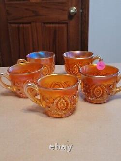 (5) Awesome Northwood Carnival Glass Marigold Memphis Pattern Punch Cups Signed