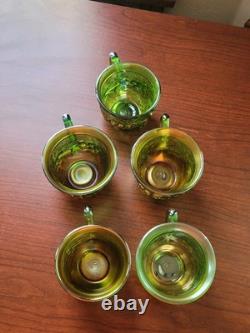 (5) Northwood Carnival Glass Green Acorn Burrs Punch Cups Signed