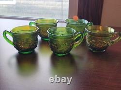 (5) Northwood Carnival Glass Green Acorn Burrs Punch Cups Signed