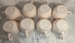 50s Jeanette Feather Pattern Shell Pink Milk Glass Punch Bowl-Base-Ladle-8 Cups