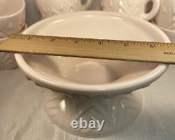 50s Jeanette Feather Pattern Shell Pink Milk Glass Punch Bowl-Base-Ladle-8 Cups