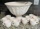 50s Jeanette Feather Shell Pink Milk Glass Punch Bowl Set 12 Glasses Free Ship