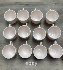 50s Jeanette Feather Shell Pink Milk Glass Punch Bowl Set 12 Glasses Free Ship