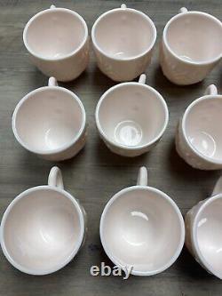 50s Jeanette Feather Shell Pink Milk Glass Punch Bowl Set 12 Glasses Free Ship