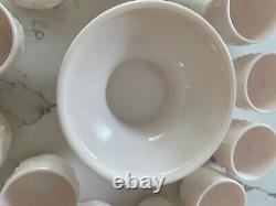 50s Jeanette Feather Shell Pink Milk Glass Punch Bowl Set cups Base Baby Shower