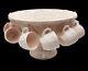 50s Jeanette Feather Shell Pink Milk Glass Punch Bowl Set with 12 cups + Base