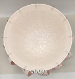 50s Jeanette Feather Shell Pink Milk Glass Punch Bowl Set with 12 cups + Base