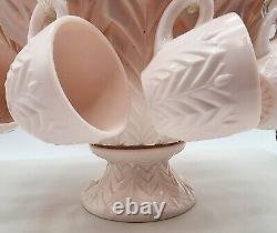 50s Jeanette Feather Shell Pink Milk Glass Punch Bowl Set with 12 cups + Base