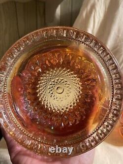 7 Pc Imperial Carnival Glass Punch Bowl Base & Cups Hobstar Arches Pat. Marigold