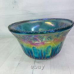 70's Indiana Glass PRINCESS BLUE CARNIVAL Iridescent Grape Punch Bowl & Cups Set