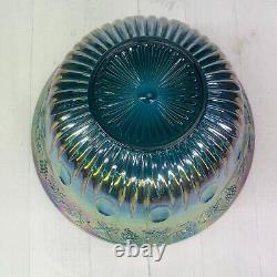 70's Indiana Glass PRINCESS BLUE CARNIVAL Iridescent Grape Punch Bowl & Cups Set