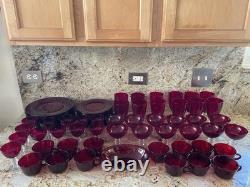 74 Vintage Duncan Miller Ruby Red/Anchor Hocking Royal Ruby Drinkware &Plate Set