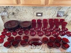 74 Vintage Duncan Miller Ruby Red/Anchor Hocking Royal Ruby Drinkware &Plate Set