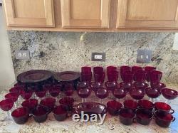 74 Vintage Duncan Miller Ruby Red/Anchor Hocking Royal Ruby Drinkware &Plate Set