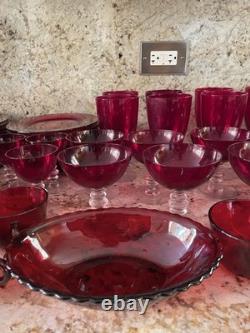 74 Vintage Duncan Miller Ruby Red/Anchor Hocking Royal Ruby Drinkware &Plate Set