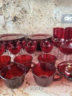 74 Vintage Duncan Miller Ruby Red/Anchor Hocking Royal Ruby Drinkware &Plate Set