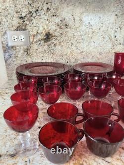 74 Vintage Duncan Miller Ruby Red/Anchor Hocking Royal Ruby Drinkware &Plate Set
