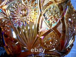 8 Pc Imperial Carnival Glass Punch Bowl & Cups Hobstar & Arches Pattern Marigold