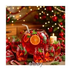 8 Pcs Glass Punch Bowl Set Christmas Party Bowl Set with 6 Punch Cups and Lad