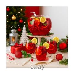 8 Pcs Glass Punch Bowl Set Christmas Party Bowl Set with 6 Punch Cups and Lad