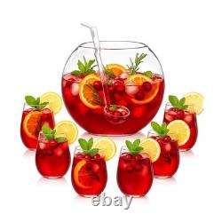 8 Pcs Glass Punch Bowl Set Christmas Party Bowl Set with 6 Punch Cups and Lad