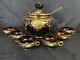 9 Pc Set Bohemian Czech Glass Cranberry Gold Gilt Hand Painted Punch Bowl Set