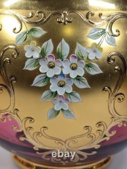 9 Pc Set Bohemian Czech Glass Cranberry Gold Gilt Hand Painted Punch Bowl Set