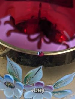 9 Pc Set Bohemian Czech Glass Cranberry Gold Gilt Hand Painted Punch Bowl Set