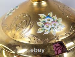 9 Pc Set Bohemian Czech Glass Cranberry Gold Gilt Hand Painted Punch Bowl Set