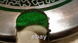 9PCS VINTAGE EMERALD GREEN WithSILVER OVERLAY PUNCH BOWL SETBOWL/LID/CUPS/LADLE