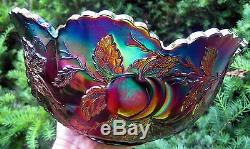 A Gorgeous Antique Dugan Many Fruits Pattern Carnival Glass Punch Bowl