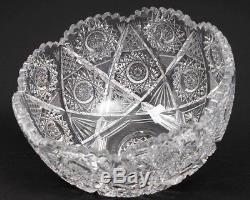 ABP American Brilliant Cut Crystal Footed Punch Bowl 10.5 Hobstar Clear Glass