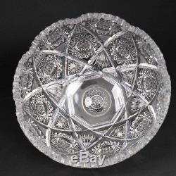 ABP American Brilliant Cut Crystal Footed Punch Bowl 10.5 Hobstar Clear Glass
