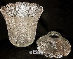 ABP American Brilliant Cut Crystal Glass French Compote Dessert Punch Bowl