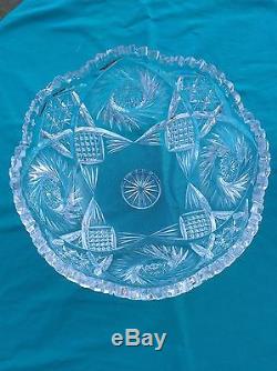 ABP American Brilliant Cut Glass Punch Bowl & Base Pinwheel Strawberry Diamond