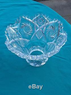 ABP American Brilliant Cut Glass Punch Bowl & Base Pinwheel Strawberry Diamond