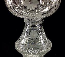 ABP American Brilliant Cut Glass Two Piece Punch Or Eggnog Bowl Flowers Leaves