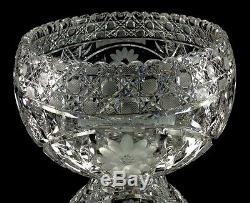 ABP American Brilliant Cut Glass Two Piece Punch Or Eggnog Bowl Flowers Leaves