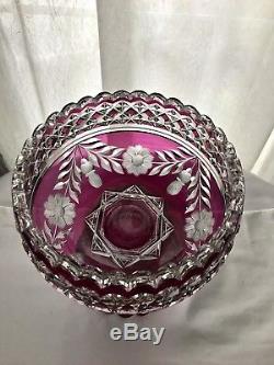 ABP American Brilliant Pairpoint Mt Washington Amethyst Cut To Clear Punch Bowl