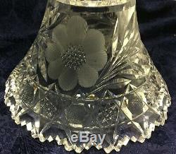 ABP American Brilliant Period Cut Etched Flower Glass Punch Bowl & Stand 10