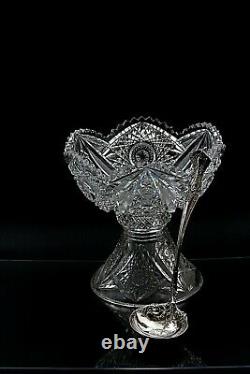 ABP American Brilliant Period Cut Glass 2 Part Heavy PUNCH BOWL & SILVER LADLE