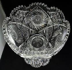 ABP American Brilliant Period Cut Glass Punch Bowl & Base Flashed Stars Hobstars