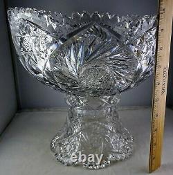 ABP American Brilliant Period Cut Glass Punch Bowl & Base Flashed Stars Hobstars